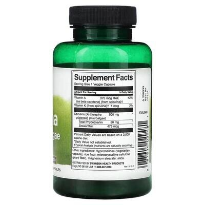 Спіруліна синьо-зелені водорості Swanson Spirulina Blue-Green Alhae, 90 рослинних капсул