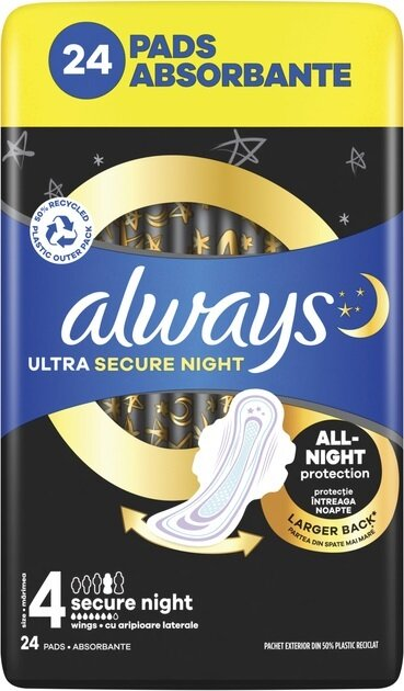 Прокладки гігієнічні Always Ultra Secure Night, 7 крапель, 4 розмір, 24 шт