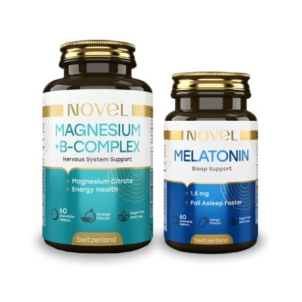 Набір Novel (Magnesium + B-complex табл. жувальні №60 + Melatonin табл. жувальні №60)