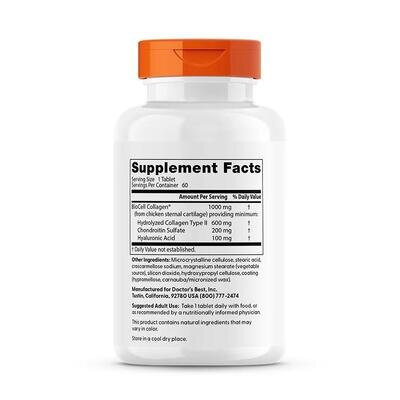 Гіалуронова кислота та хондроїтин Doctor's Best Hyaluronic Acid with Chondroitin Sulfate, 60 таблеток