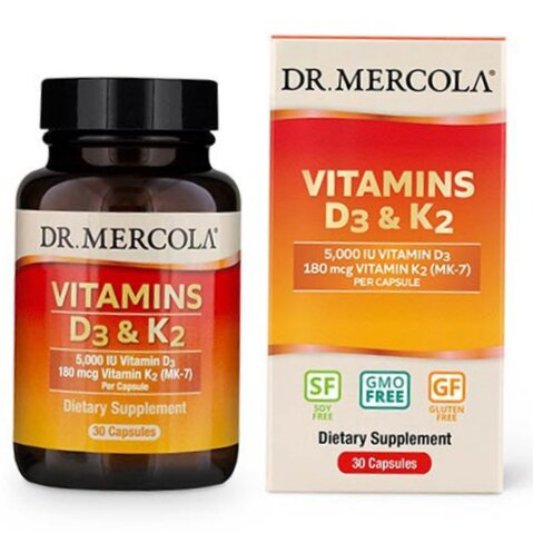Вітаміни Dr. Mercola Vitamins D3+K2, 30 капсул