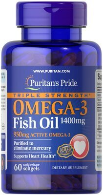Омега-3 риб'ячий жир Puritan's Pride Omega-3 Fish Oil Triple Strength 1400 мг, 60 гелевих капсул