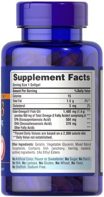 Омега-3 риб'ячий жир Puritan's Pride Omega-3 Fish Oil Triple Strength 1400 мг, 60 гелевих капсул