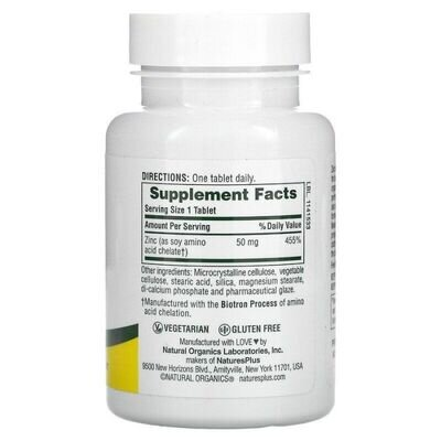 Цинк Nature's Plus Zinc 50 мг, 90 таблеток