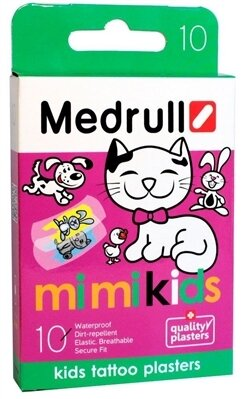 Набір пластирів медичних Medrull Mi Mi Kids дитячих бактерицидних на полімерній основі, 25 мм х 57 мм, 10 штук