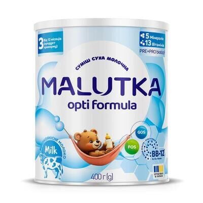 Суміш суха молочна Malutka Opti Formula 3 для харчування дітей від 12 місяців (продукт прикорму), 400 г