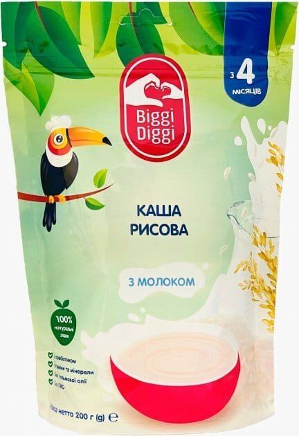 Каша молочна Biggi Diggi швидкорозчинна рисова для дітей з 4 місяців, 200 г