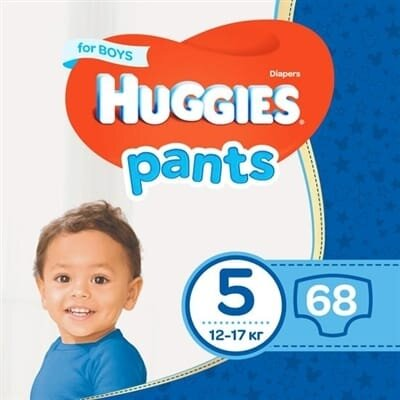Підгузки-трусики Huggies Pants дитячі, для хлопчиків, розмір 5, 12-17 кг, J-pack, 2 х 34 шт