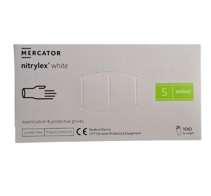 Рукавички оглядові Mercator Medical Nitrylex White нітрилові непудровані, розмір S, нестерильні, 100 штук