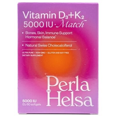Вітамін D3+K2 Vitamin D3+K2 MATCH Perla Helsa 5000 IU + 75 мкг капсули №60