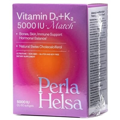 Вітамін D3+K2 Vitamin D3+K2 MATCH Perla Helsa 5000 IU + 75 мкг капсули №60