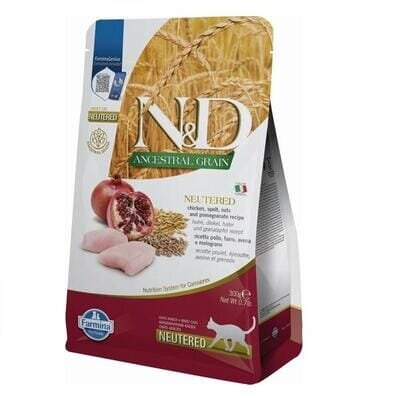 Корм сухий Farmina N&D Ancestral Grain Neutered низькозерновий для стерилізованих дорослих кішок з куркою та гранатом, 300 г