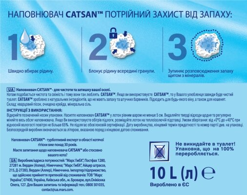 Наповнювач для котячого туалету Catsan Hygiene plus вбираючий мінеральний, 10 л