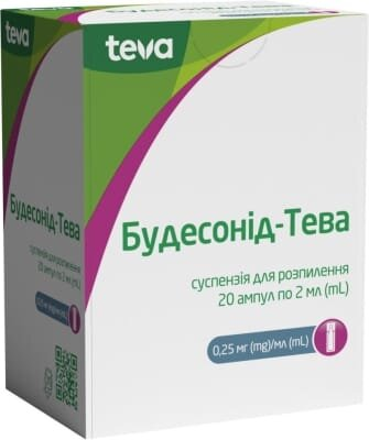 Будесонід-Тева суспензія д/розпил. 0.25 мг/мл по 2 мл №20 (5х4) в амп.