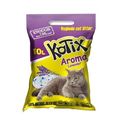 Наповнювач для котячого туалету Kotix Aroma Lavender силікагелевий поглинаючий із ароматом лаванди, 10 л (4,5 кг)