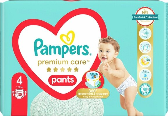 Підгузки-трусики Pampers Premium Care Pants дитячі розмір 4, 9-15 кг, 38 шт