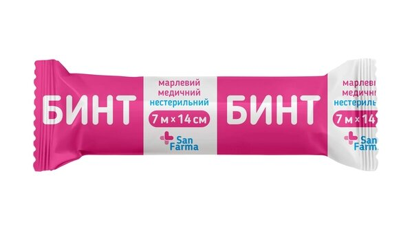 Бинт марлевий нестерильний San Farma медичний 7 м х 14 см