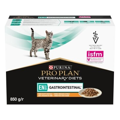 Корм вологий Purina Pro Plan Veterinary Diets EN Gastrointestinal для котів при лікуванні кишкових розладів, шматочки в підливі з куркою, 10 х 85 г