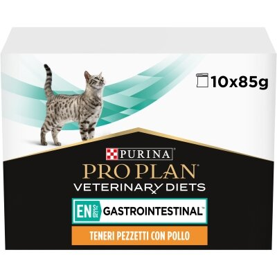 Корм вологий Purina Pro Plan Veterinary Diets EN Gastrointestinal для котів при лікуванні кишкових розладів, шматочки в підливі з куркою, 10 х 85 г