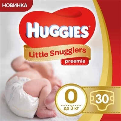 Підгузки Huggies Little Snugglers preemie дитячі, розмір 0, до 3 кг, 30 шт