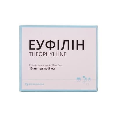 Еуфілін розчин д/ін. 20 мг/мл по 5 мл №10 (5х2) в амп.