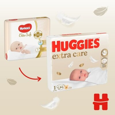 Підгузки Huggies Extra Care дитячі, розмір 1, 2-5 кг, 84 шт