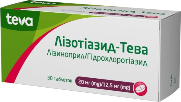 Лізотіазид-Тева таблетки по 20 мг/12.5 мг №30 (10х3)