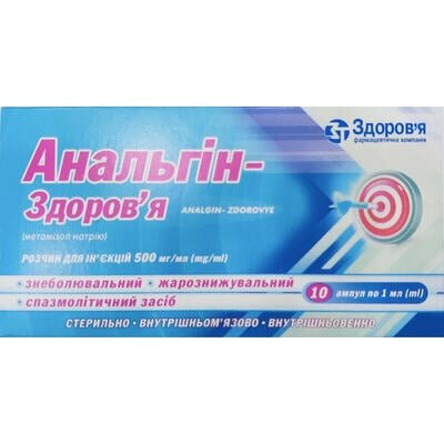 Анальгін розчин д/ін. 500 мг/мл по 1 мл №10 в амп.