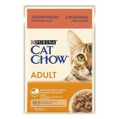 Корм вологий для кішок Purina Cat Chow Adult з яловичиною та баклажанами в желе, 26 пакетів по 85 г