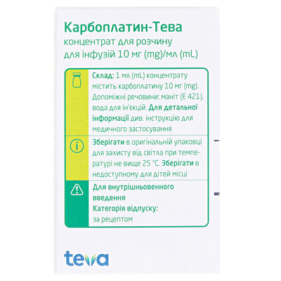 Карбоплатин-Тева концентрат для р-ну д/інф. 10 мг/мл по 45 мл №1 у флак.