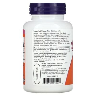 Глюкозамін та хондроїтин NOW Extra Strength Glucosamine & Chondroitin таблетки №60