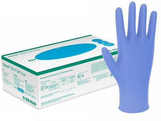 Рукавички оглядові Vasco Nitril Soft blue нітрилові без пудри, розмір S нестерильні, сині, 100 пар
