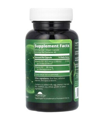 Вітаміни Д3 та К2 MRM Nutrition Vegan Vitamin D3 & K2 62,5 мкг (2500 МО), 60 веганських капсул