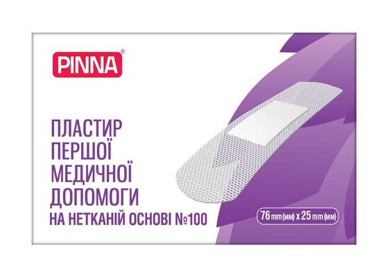 Пластир першої медичної допомоги Pinna на нетканій основі 76 х 25 мм,100 штук