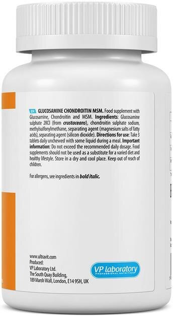 Глюкозамін, хондроітин і МСМ VPLab Ultravit Glucosamine Chondroitin MSM, 90 таблеток