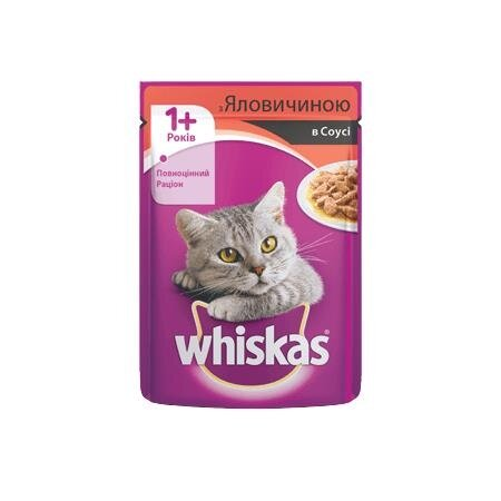 Корм вологий для кішок Whiskas з яловичиною в соусі, 100 г