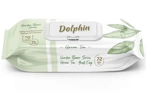 Серветки вологі Dolphin Green Tea, з клапаном, 72 шт