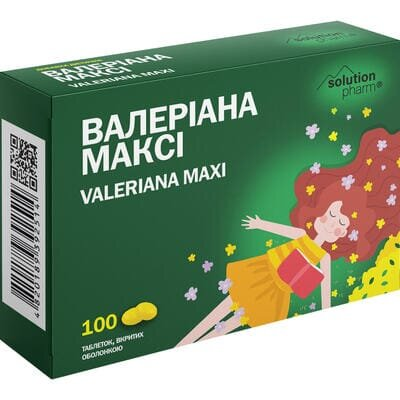 Валеріана Максі Solution Pharm таблетки вкриті оболонкою по 30 мг №100 (25х4)