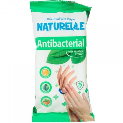 Серветки вологі Naturelle Antibacterial з екстрактом подорожника, 15 штук