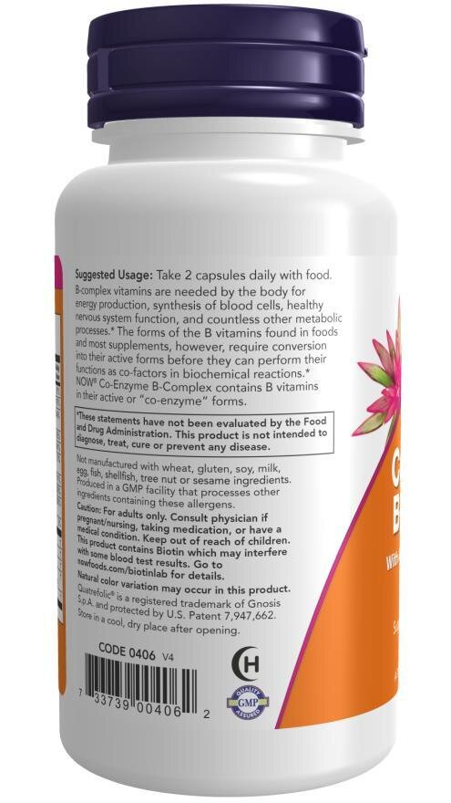 Коензим та В-комплекс NOW Co-Enzyme B-Complex вег. капсули №60