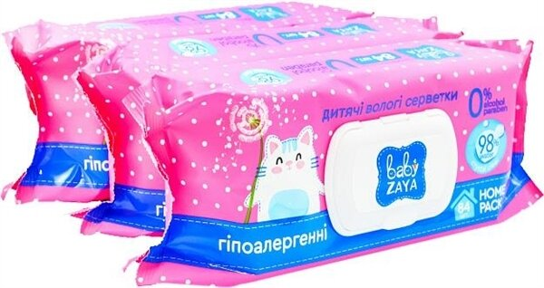 Серветки вологі Baby Zaya дитячі гіпоалергенні, 84 шт