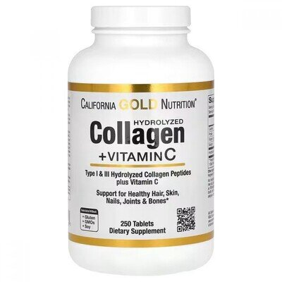 Колагенові пептиди та Вітамін С California Gold Nutrition Collagen Peptides + Vitamin C таблетки №250
