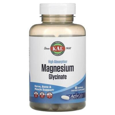 Магнію гліцинат з високою абсорбцією KAL High Absorption Magnesium Glycinate, 90 м'яких таблеток