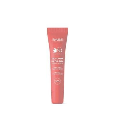 Бальзам-тінт для губ та щік Babe Laboratorios SPF50 із гіалуроновою кислотою та пептидами Pink, 20 мл