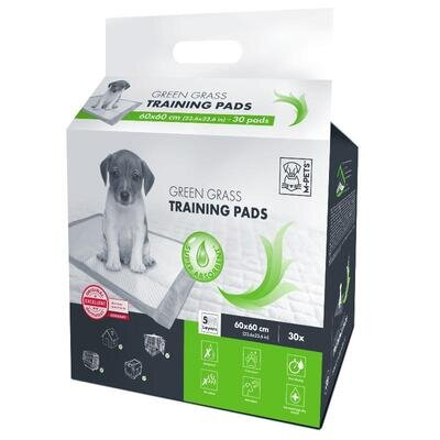 Пелюшки одноразові M-Pets Green Grass Puppy для привчання цуценят до туалету з ароматом зеленої трави, розмір 60х60 см, 30 штук