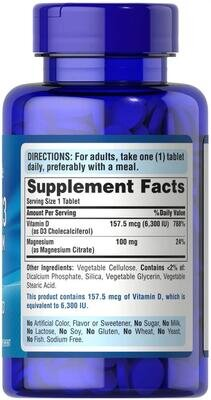 Вітамін D3 з магнієм Puritan's Pride Vitamin D3 with Magnesium, 60 таблеток