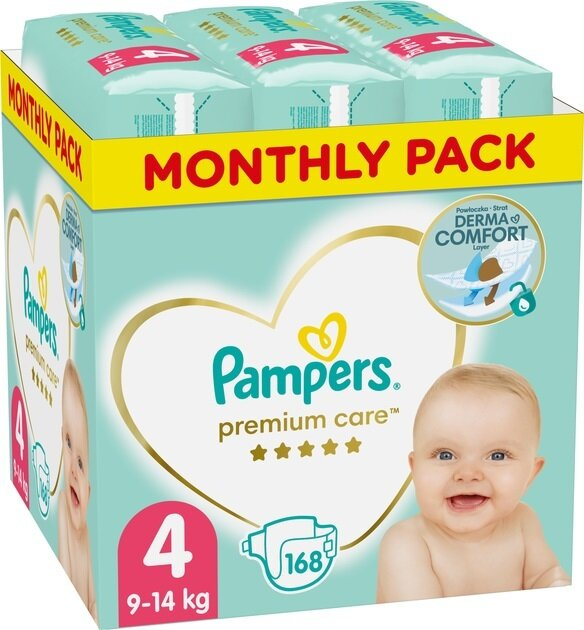 Підгузки дитячі Pampers Premium Care розмір 4, 9-14 кг, 168 шт