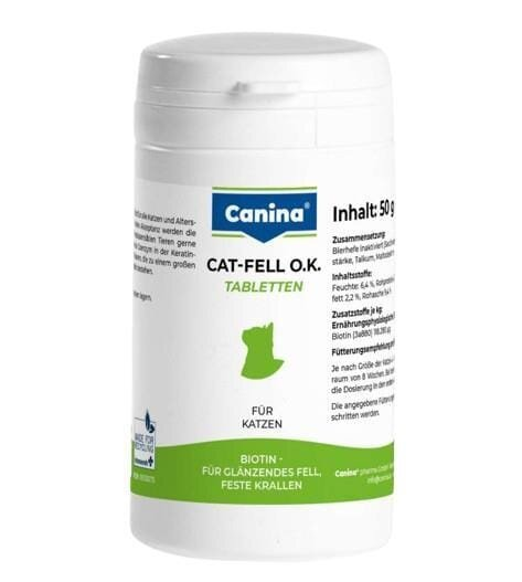 Вітаміни для котів Canina Cat-Fell O.K. Біотин із мікроелементами для шерсті, 50 г 100 таблеток