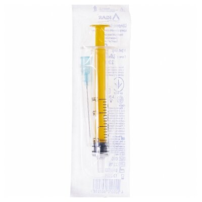 Шприц 2 мл IGAR трикомпонентний з голкою 23G х 1 1/4"(0,6 х 30 мм), 1 штука