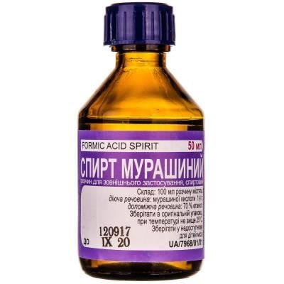Спирт мурашиний розчин д/зовн. заст., спирт. по 50 мл у флак.